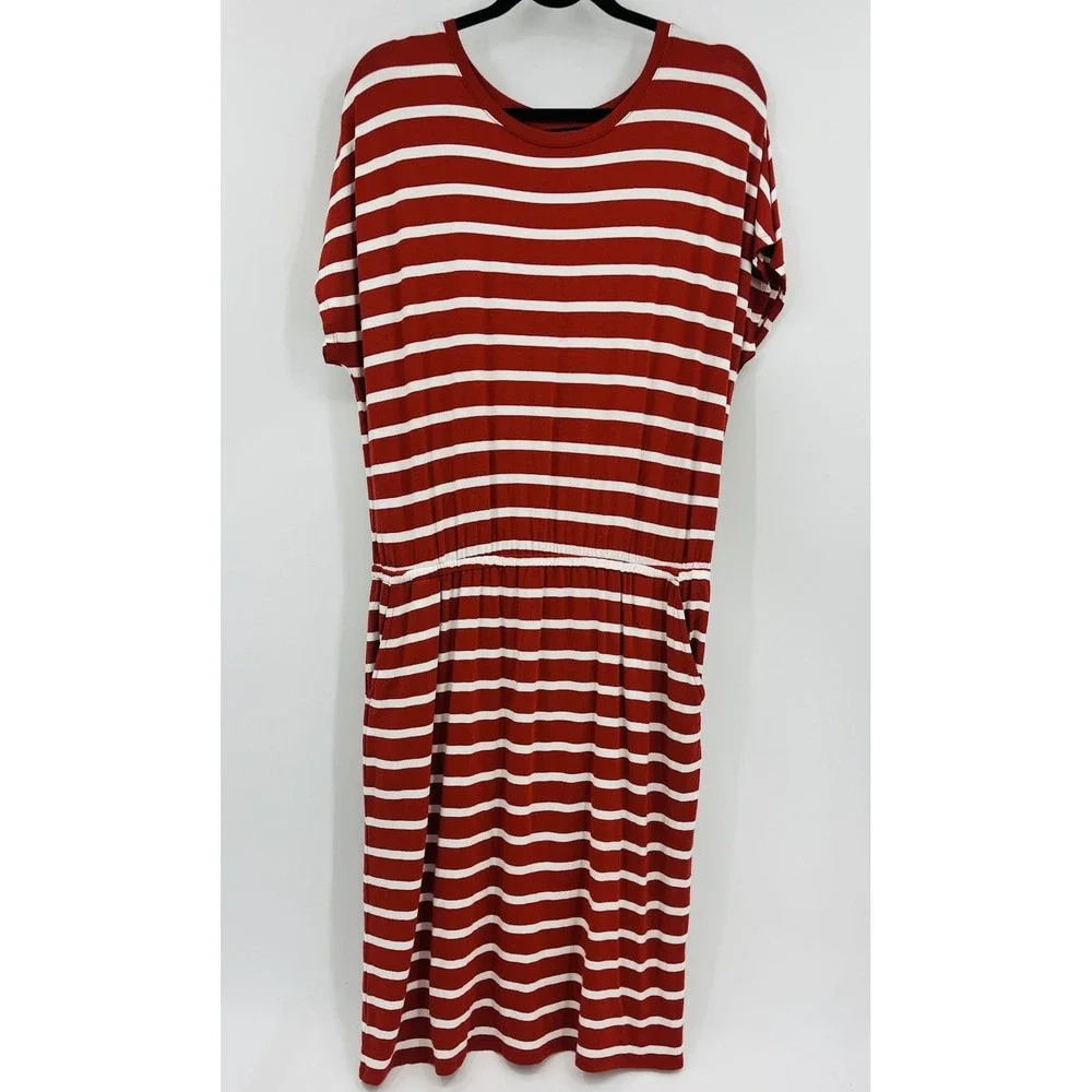 Banana Republic Striped Midi Dress Size Large Stretch Knit Pockets